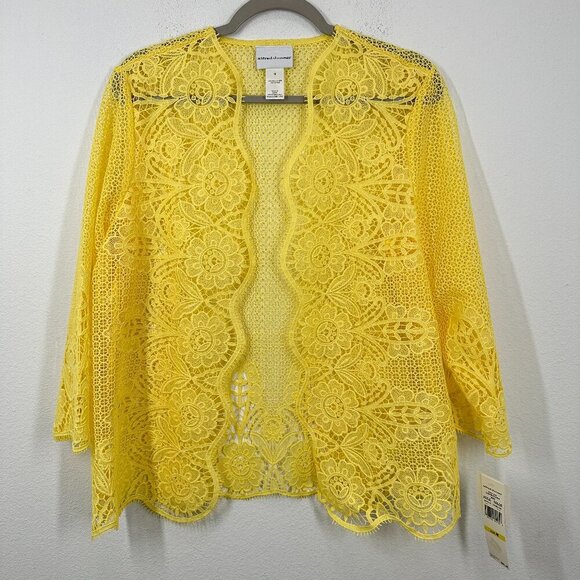 Alfred Dunner Bright Yellow Lace Open Cardigan Overlay Formal Topper Summer NWT - Picture 1 of 7